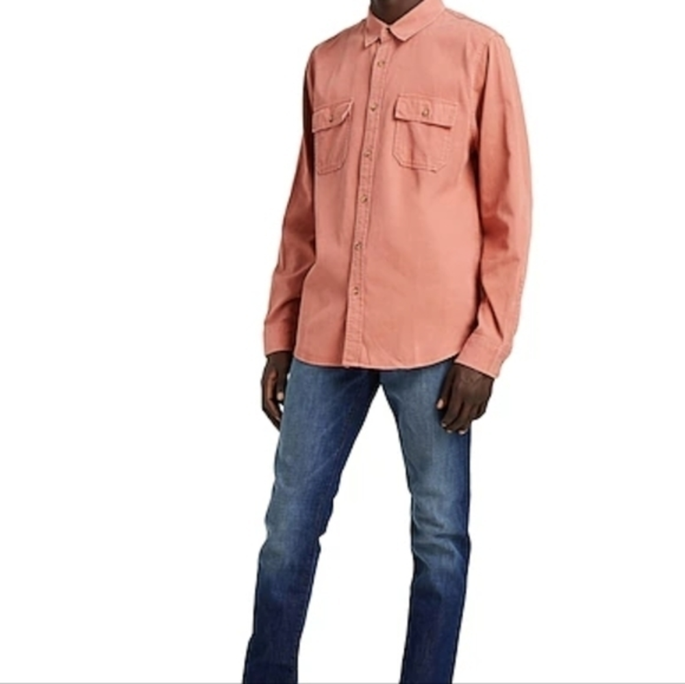 Frame men's salmon pink button down pocket front‎ shirt size L